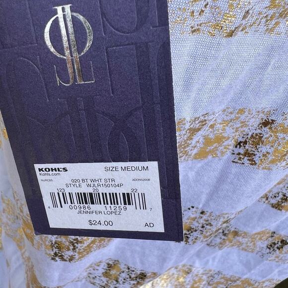 JENNIFER  LOPEZ women's size M T-shirt, white with gold stripes, short sleeves - Picture 6 of 6
